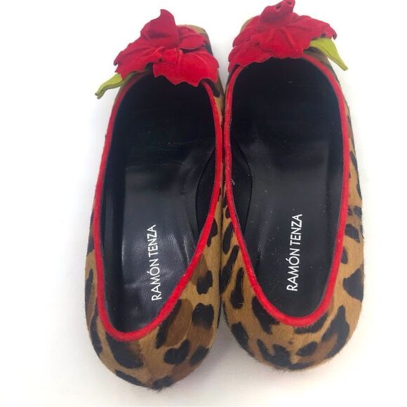 Ramon Tenza Leopard Print Flats with Red Floral Accent - Picture 6 of 16